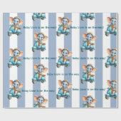 Glanzend Inpakpapier Blauw & Wit Streep Olifant (Vlak)
