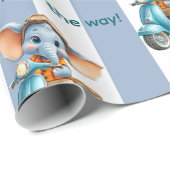 Glanzend Inpakpapier Blauw & Wit Streep Olifant (Rol Hoek)