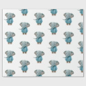 Glanzend Inpakpapier Blauwe Olifant  (Vlak)