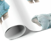 Glanzend Inpakpapier Blauwe Olifant  (Rol Hoek)