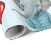 Glanzend Inpakpapier Blauwe Olifant Rode Harten  (Rol Hoek)