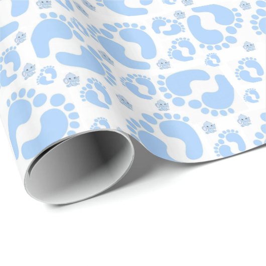 Glanzend inpakpapier Blue Baby Feet Boy Elephant (Rol Hoek)