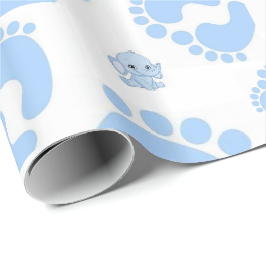 Glanzend inpakpapier Blue Baby Feet Boy Elephant (Rol Hoek)