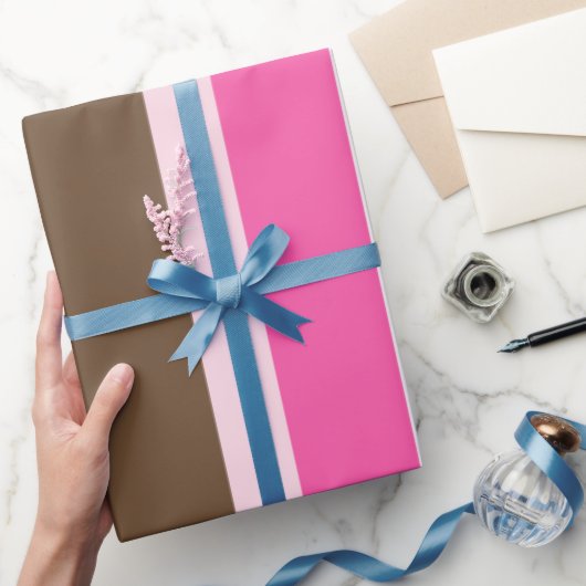 Glanzend Inpakpapier Bruin & Roze Streep (Geschenken)