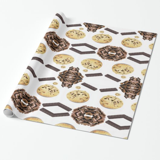 Glanzend inpakpapier, chocolade chip cadeaupapier (Uitgerold)