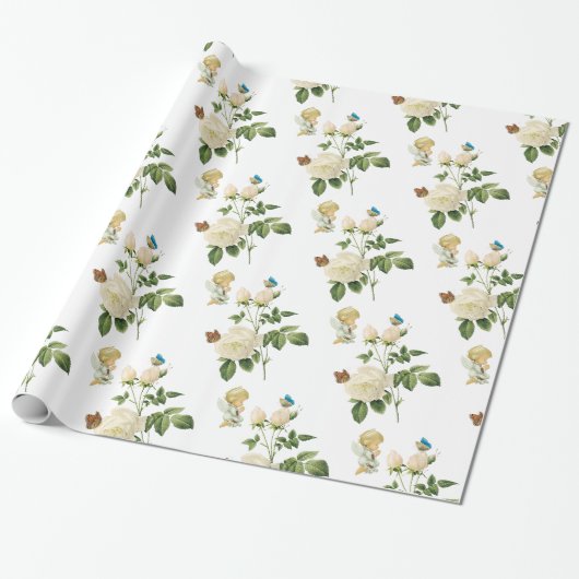 Glanzend Inpakpapier, Engel Rozen Vlinder Cadeaupapier (Uitgerold)