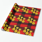 Glanzend Inpakpapier Giraffe Rood Zwart Geruit (Uitgerold)