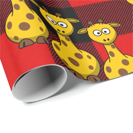 Glanzend Inpakpapier Giraffe Rood Zwart Geruit (Rol Hoek)