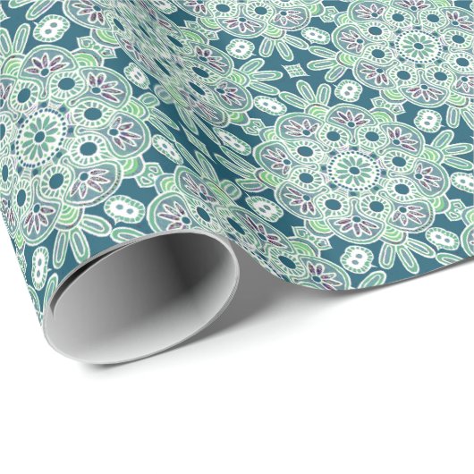 Glanzend Inpakpapier groen boho (Rol Hoek)