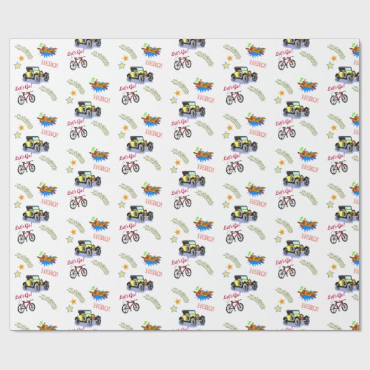 Glanzend inpakpapier held fiets auto vliegtuig (Vlak)