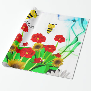 Glanzend Inpakpapier, Hommels Bloemen Cadeaupapier