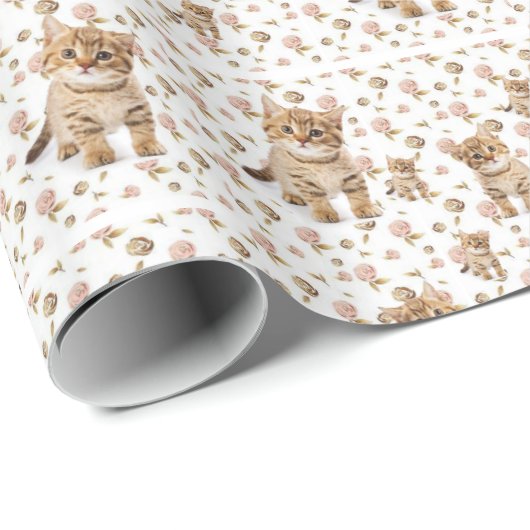 Glanzend Inpakpapier Kittens Bloemen (Rol Hoek)