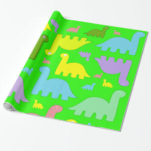 Glanzend Inpakpapier, Kleurrijke Dinosauriërs Groe Cadeaupapier