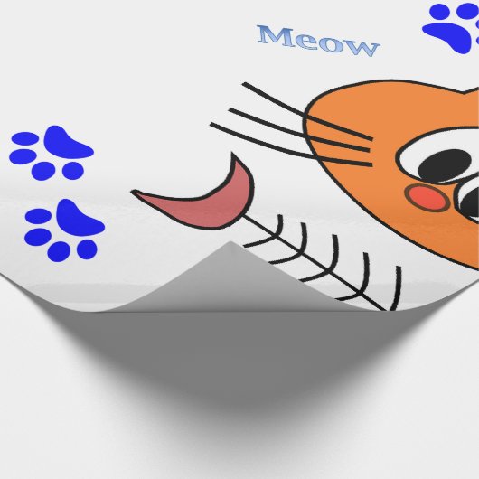 Glanzend Inpakpapier, Meow Kat Visbotten Cadeaupapier (Hoek)