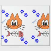 Glanzend Inpakpapier, Meow Kat Visbotten Cadeaupapier (Vlak)