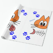 Glanzend Inpakpapier, Meow Kat Visbotten Cadeaupapier (Uitgerold)