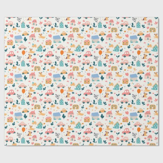 Glanzend inpakpapier met een speels patroon (Vlak)