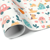 Glanzend inpakpapier met een speels patroon (Rol Hoek)