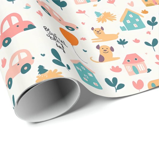 Glanzend inpakpapier met een speels patroon (Rol Hoek)