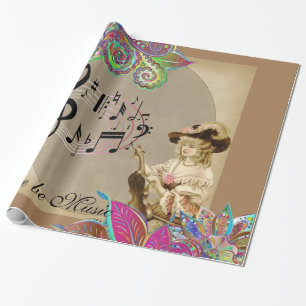 Glanzend Inpakpapier, Muziek Victoriaanse Bloemen Cadeaupapier