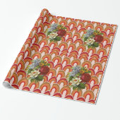 Glanzend Inpakpapier Oranje Bloemen (Uitgerold)