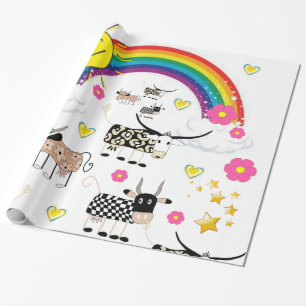 Glanzend Inpakpapier, Regenboog Koeien Bloemen Ste Cadeaupapier