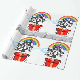 Glanzend Inpakpapier, Regenboog Wolken Katten Cadeaupapier