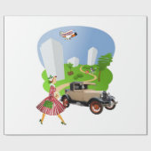 Glanzend Inpakpapier, Retro Vrouw Cadeaupapier (Vlak)