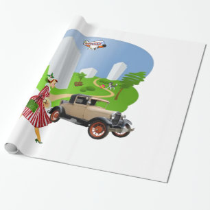 Glanzend Inpakpapier, Retro Vrouw Cadeaupapier