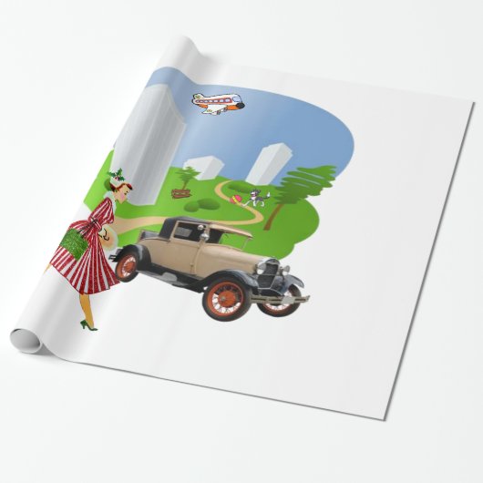 Glanzend Inpakpapier, Retro Vrouw Cadeaupapier (Uitgerold)