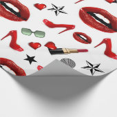 Glanzend inpakpapier, rode lippenstift lippen hakk cadeaupapier (Hoek)