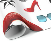 Glanzend inpakpapier, rode lippenstift lippen hakk cadeaupapier (Rol Hoek)