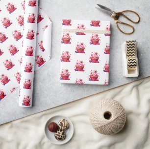 Glanzend Inpakpapier Roze Cupcake 