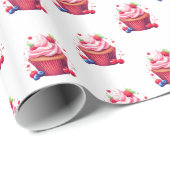 Glanzend Inpakpapier Roze Cupcake (Rol Hoek)