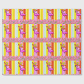 Glanzend inpakpapier roze flamingo (Vlak)