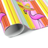 Glanzend inpakpapier roze flamingo (Rol Hoek)