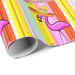 Glanzend inpakpapier roze flamingo
