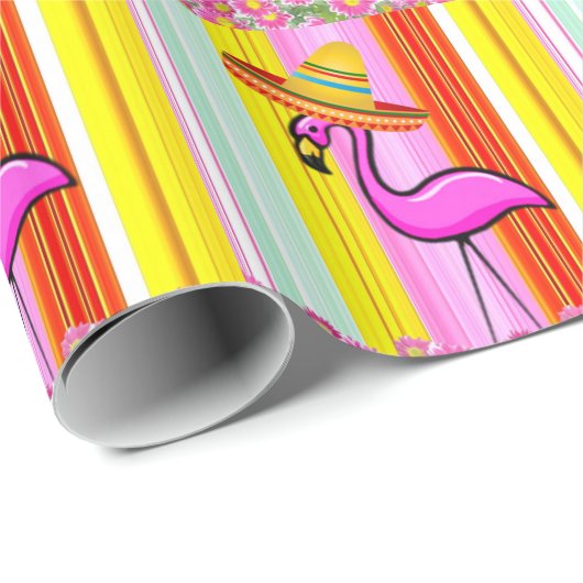 Glanzend inpakpapier roze flamingo (Rol Hoek)