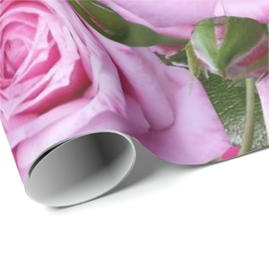 Glanzend inpakpapier, roze rozen cadeaupapier (Rol Hoek)