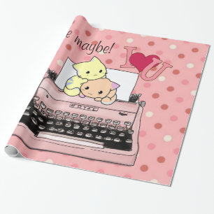 Glanzend Inpakpapier, Roze Schrijfmachine Bel miss Cadeaupapier