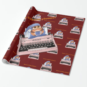 Glanzend Inpakpapier, Roze Schrijfmachine Koffie Cadeaupapier