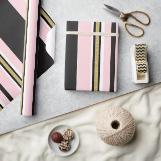 Glanzend Inpakpapier Roze Wit Goud ZwartStreep