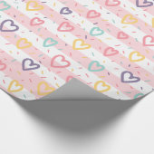 Glanzend Inpakpapier Roze & Witte Streep Harten (Hoek)
