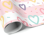 Glanzend Inpakpapier Roze & Witte Streep Harten (Rol Hoek)