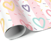 Glanzend Inpakpapier Roze & Witte Streep Harten (Rol Hoek)