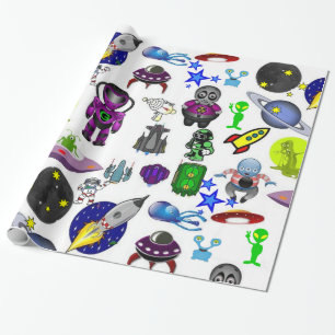 Glanzend Inpakpapier, Ruimteschepen Buitenaardse W Cadeaupapier