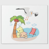 Glanzend Inpakpapier, Strandkatten Vogels Cadeaupapier (Vlak)