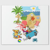 Glanzend Inpakpapier, Strandpret Octopus Cadeaupapier (Vlak)