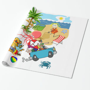 Glanzend Inpakpapier, Strandpret Octopus Cadeaupapier