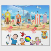 Glanzend Inpakpapier, Strandpret Octopus Cadeaupapier (Vlak)